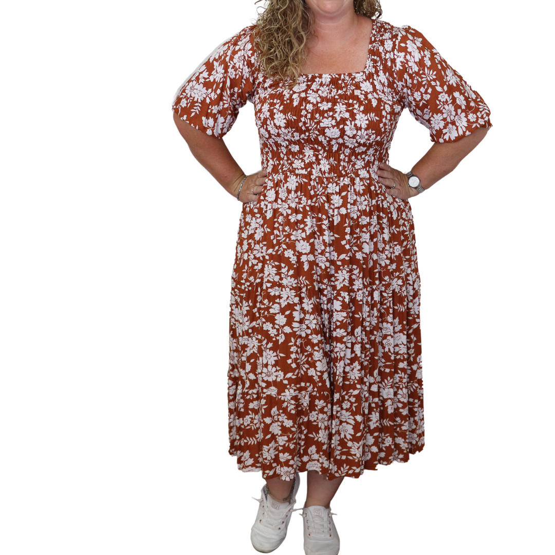 Betty’s Beach Square Bandeau puff sleeve Maxi Dress