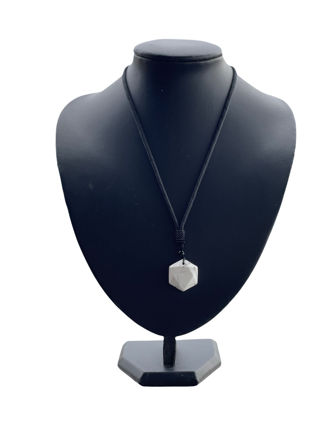 hexagonal crystal adjustable necklace on black cord