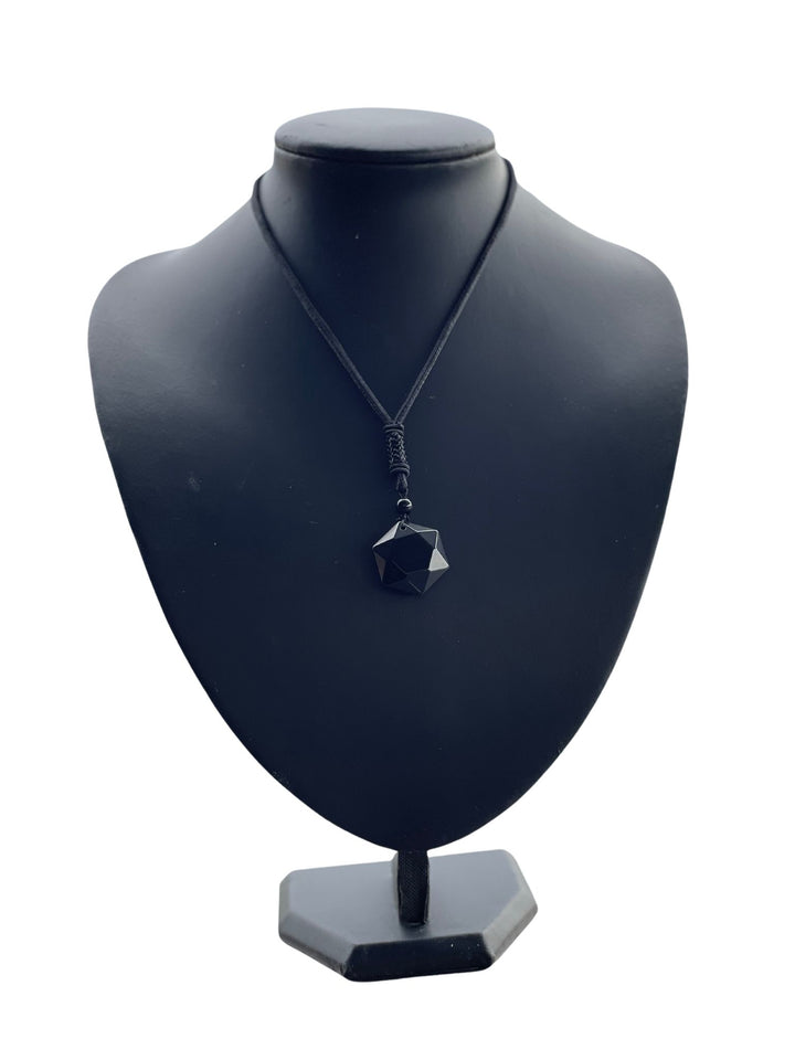 hexagonal crystal adjustable necklace on black cord