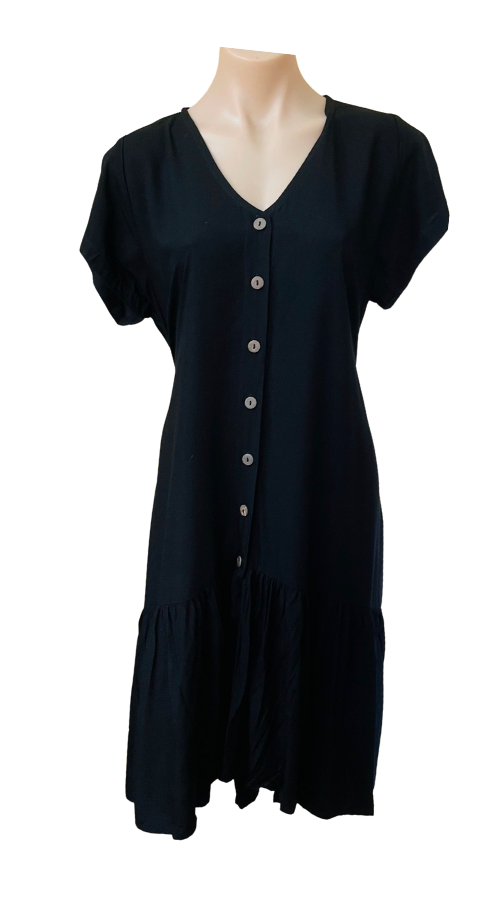 cap sleeve full button thought dress with high low hem pockets v neck