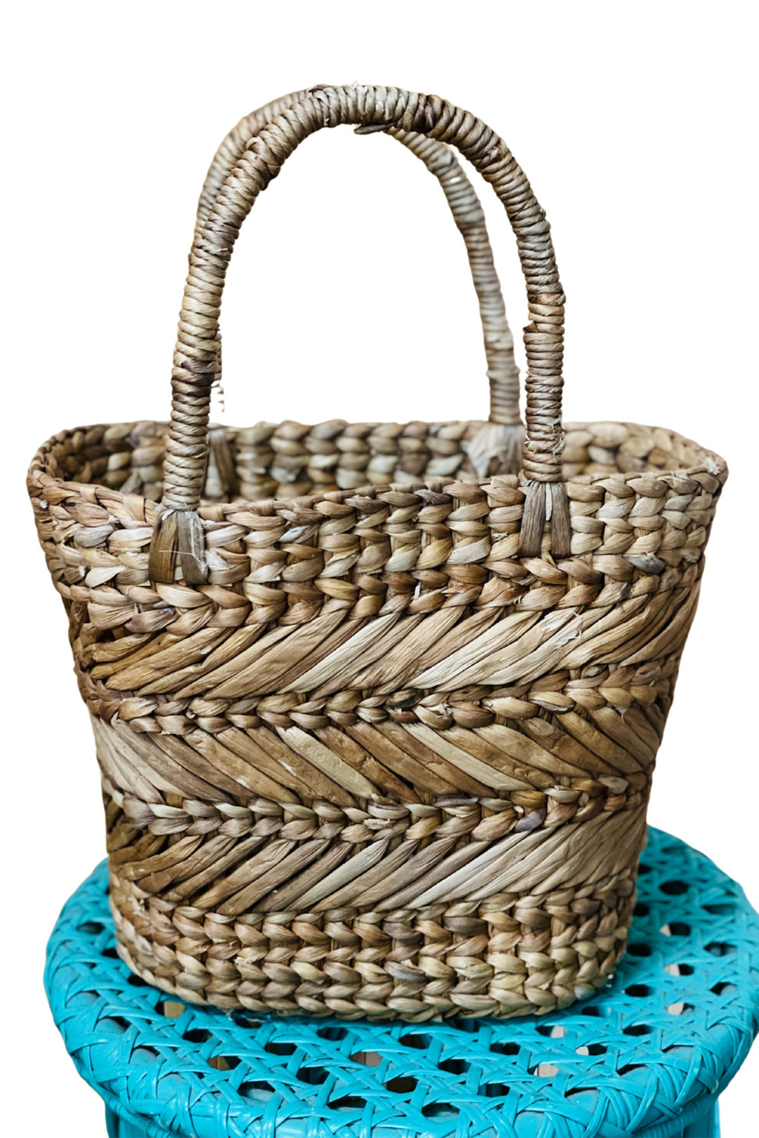 hand crafted rattan can carry basket bag