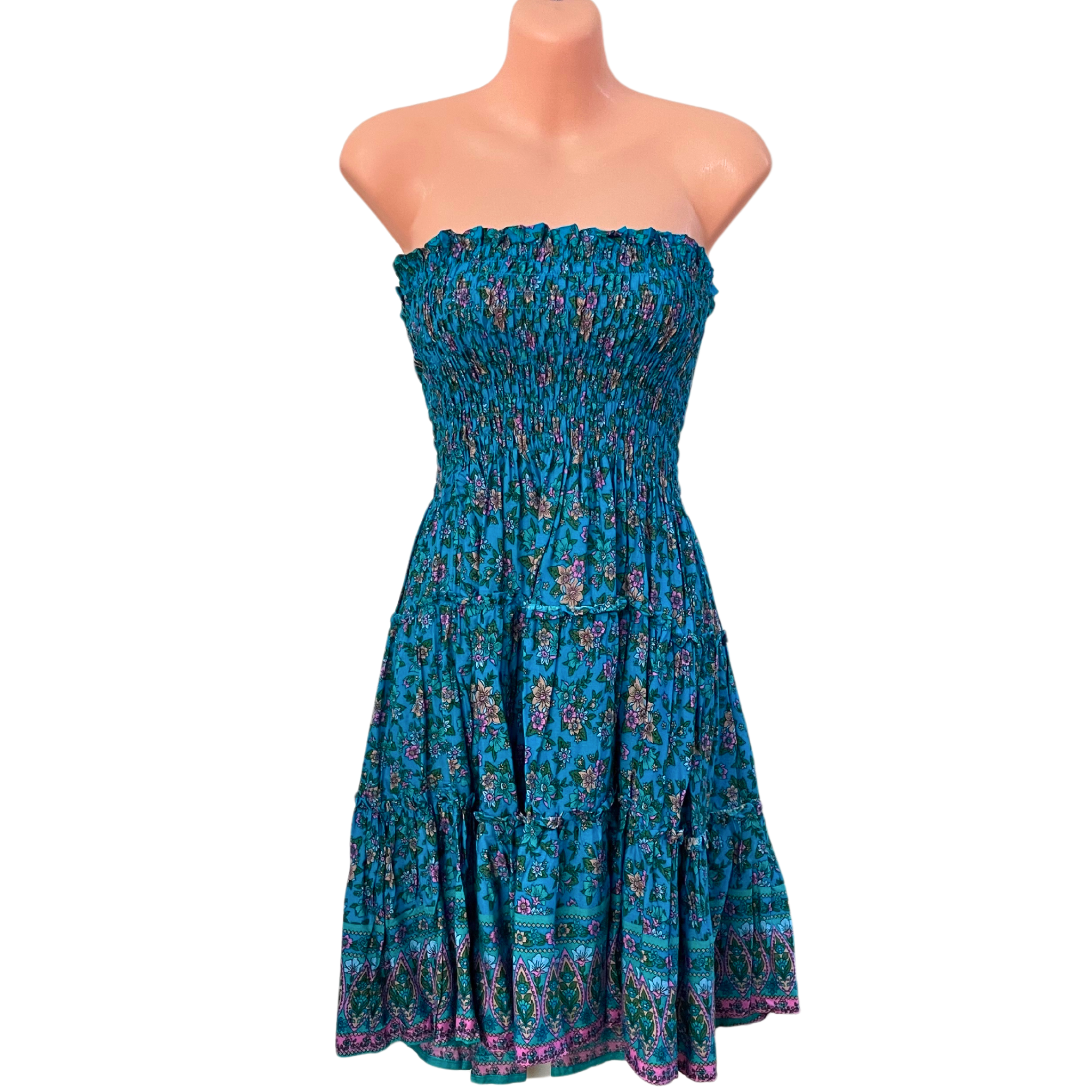 Coastal Strapless Shirred Mini Dress - Image 12