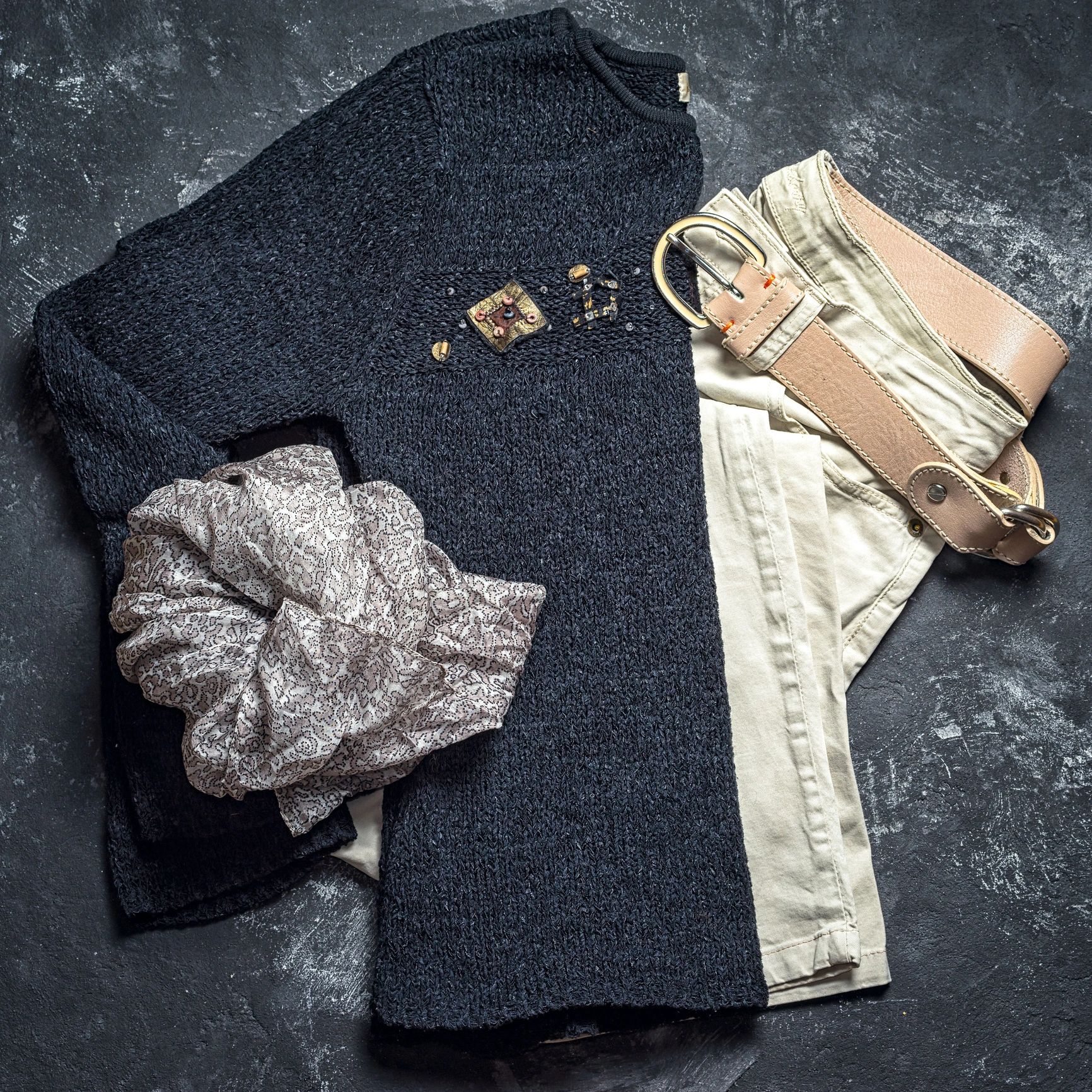 Curated clothing and accessories flat lay